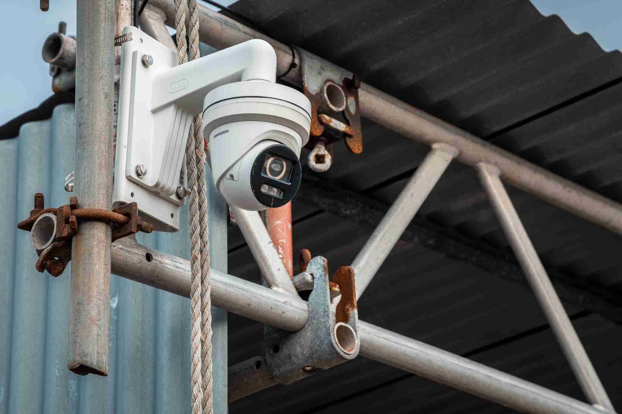 Hikvision dome camera installed on a scaffold bay in Barrow-in-Furness